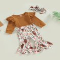 thumbnail image 3 of EIMELI Baby Girl Outfits Infant Rib Ruffle Long Sleeve Romper Top Bell-Bottom Pants Set Western Clothes Pink 12-18 Months, 3 of 7