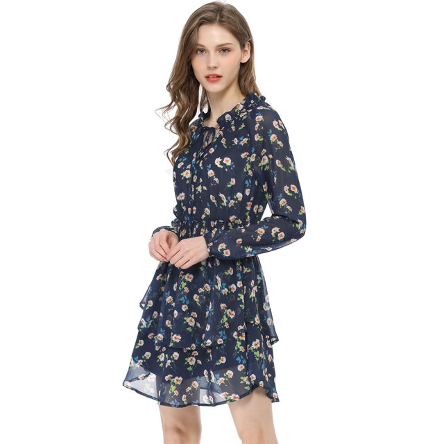 INSPIRE CHIC Robe en Mousseline à Taille Smockée à Imprimé Floral Vintage pour Femme