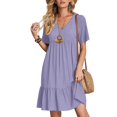 thumbnail image 2 of Soldes du Printemps 2024!Hontri Robes pour Femmes Robe d'Été Robes en Lin pour Femmes Robe T-Shirt Décontractée Manches Courtes Col en V Robe Midi Ligne A,, 2 of 8