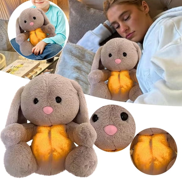 Baby Breathing Rabbit Plush Toy with Soothing Music Light Musical Bunny Plushie Stuffed Animal Calming Doll Soother Newborn Infant Boys Girls Gift