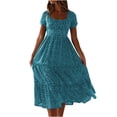 thumbnail image 1 of Penkiiy Mode Femmes Été Décontracté-Col Imprimé Manches Courtes Robe Ample 2TG Bleu, 1 of 7