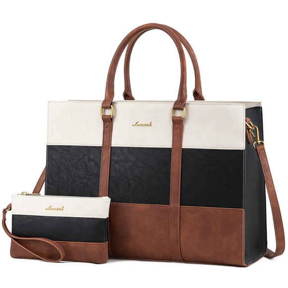 LOVEVOOK Laptop Bag for Women, 15.6 Inch Work Bags for Women, Vintage Leather Laptop Tote Bag, Waterproof Computer Bags with Clutch Purse, Large Capacity B