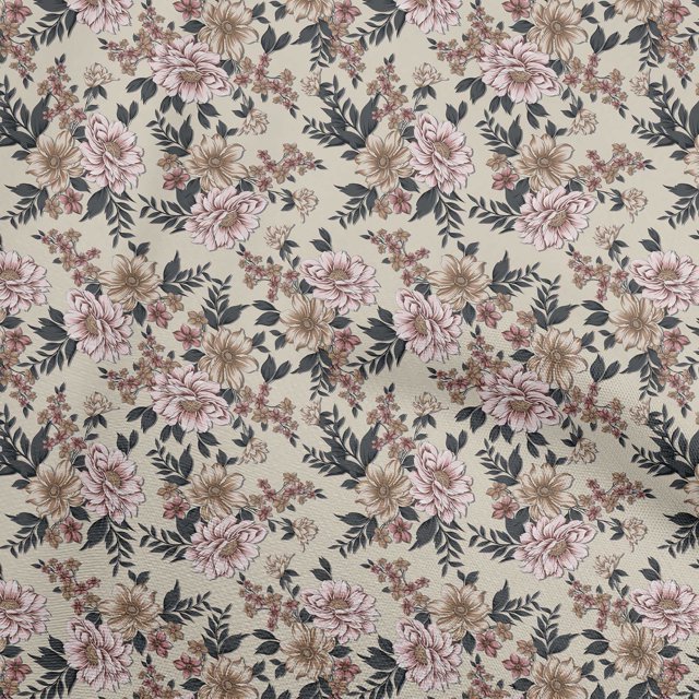 oneOone Cotton Flex Light Brown Fabric Floral Retro Craft Projects Decor Fabric Printed By The Yard 40 Inch Wide