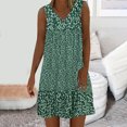 thumbnail image 1 of Weiqiqre Robes de Travail pour Femmes, Robe Mini d'Été Décontractée pour Femmes à Col en V, Imprimée, Sans Manches, Plissée, 1 of 6