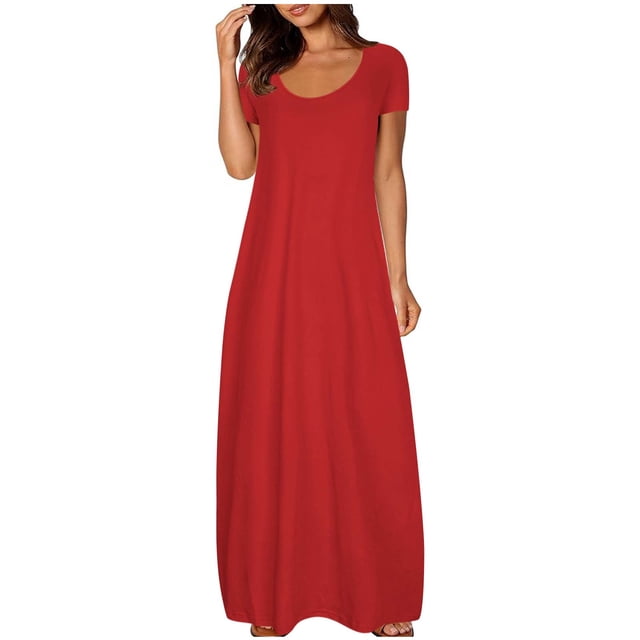 fatyb Robes Maxi pour Femmes Col Rond Manches Courtes Robes Décontractées Robes T-Shirt Amples pour Femmes P-5TG