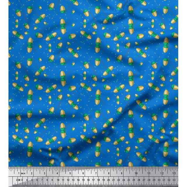 Soimoi Rayon Fabric Leaves & Oaknut Fruits Decor Fabric Printed Yard 56 Inch Wide