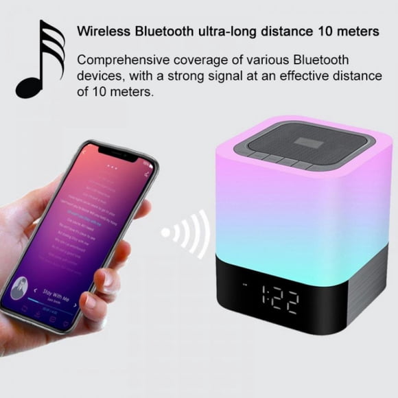 Haut-parleur Bluetooth Veilleuse Haut-Parleur Portable à Intensité Réglable Lampe Tactile de Chevet Lampe de Table Multicolore Réveil Intelligent 2000mAh Prend en Charge Carte TF/SD Cadeau Idéal Déco de Chambre pour Garçons/filles/ados