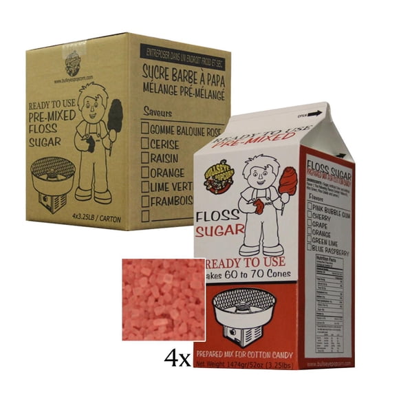 Box of 4 X 3.25 lbs Cherry Cotton Candy Floss Sugar
