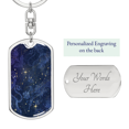 thumbnail image 2 of Celestial Blue Galaxy Stainless Steel or 18k Gold Premium Swivel Dog Tag Keychain, 2 of 8