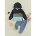 thumbnail image 2 of Faithtur Toddler Boy Autumn Clothes Contrast Color Patchwork Long Sleeve Hoodies Solid Color Pants 2Pcs Outfit, 2 of 9