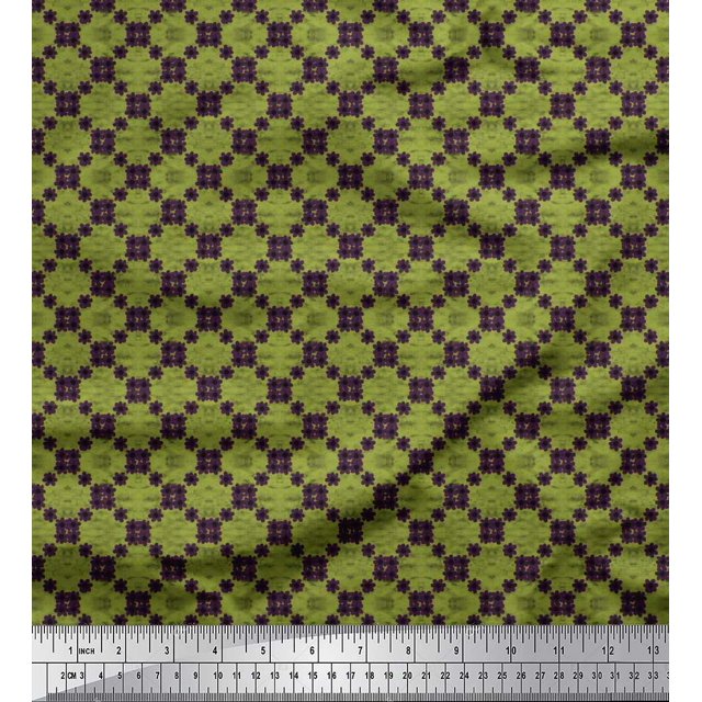 Soimoi Poly Georgette Fabric Check & Floral Artistic Fabric Prints By Yard 42 Inch Wide