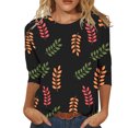 thumbnail image 1 of EQWLJWE Blouses à Manches Longues pour Femmes Hauts pour Femmes Liquidation T-shirt Imprimé de Mode pour Femmes Blouse à Manches 3/4 Col Rond Hauts Décontractés, 1 of 5