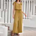 thumbnail image 4 of QATAINLAV Combinaisons en Lin pour Femmes 2025 Été Manches à Volants Encolure Carrée Combinaisons Décontractées Taille à Cordon Jambes Larges Salopettes avec Poches Jaune m Rabais de 90 % Liquidation, 4 of 8