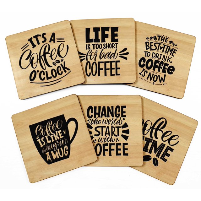 Inkdotpot Ensemble de 6 sous-Verres à Boisson Faciles à Nettoyer Base en Liège Carrée de 4 Pouces - Réutilisable - Citation Café