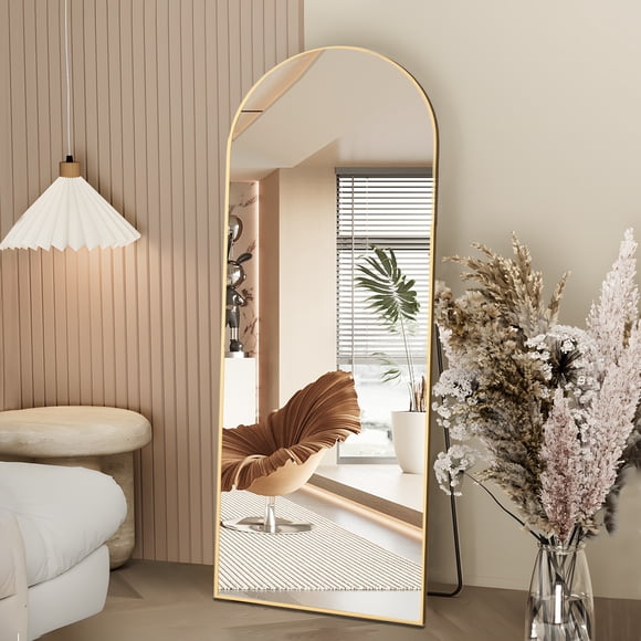 CISTEROMAN Arch Full Length Mirror Arched Mirror 64"x21" Floor Mirror with Stand Full Body Mirror Gold Mirror Bedroom Wall Mirror