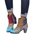 thumbnail image 4 of Women's Shoes Retro National-Style Splicing Mid Heel Zipper Short Leather Boots, 4 of 5