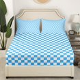 thumbnail image 3 of Erosebridal Checkered Gingham Sheet Set Full, Blue Buffalo Bedding Sets Full Size, Rectangle Geometry Decor, 4-Piece, 3 of 7