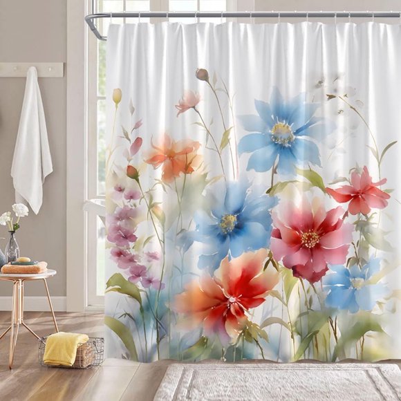 Cute Daisy Floral Shower Curtain - Durable Washable Fabric, 72x72 Inch, Perfect for Fresh and Inviting Bathrooms, Adds a Touch of Springtime Charm and Vibrancy