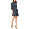 thumbnail image 4 of INSPIRE CHIC Robe-Chemise pour Femme Manches 3/4 Boutonnée Mini Robes L Bleu Foncé, 4 of 7