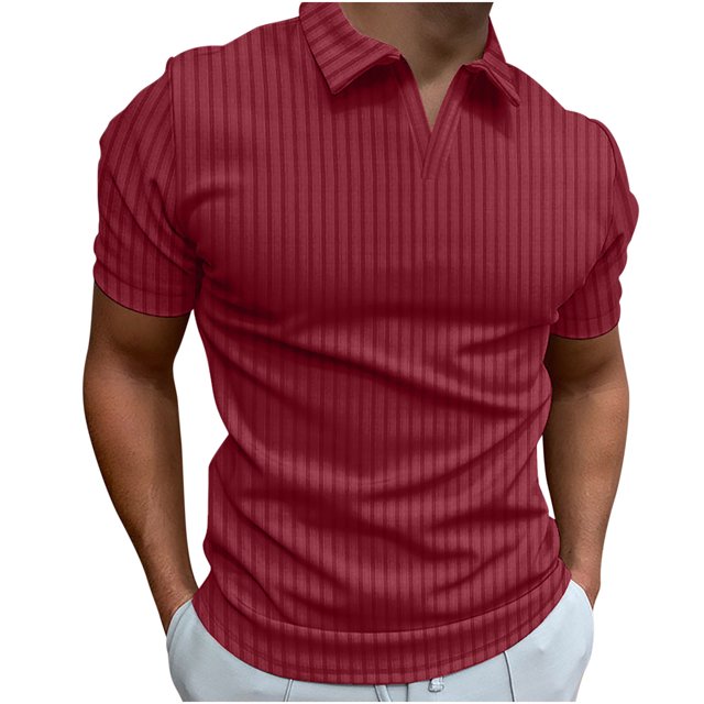 Dvkptbk Homme Décontracté Uni Col Rabattu Chandail à Rayures Haute Élasticité Manches Courtes Blouse