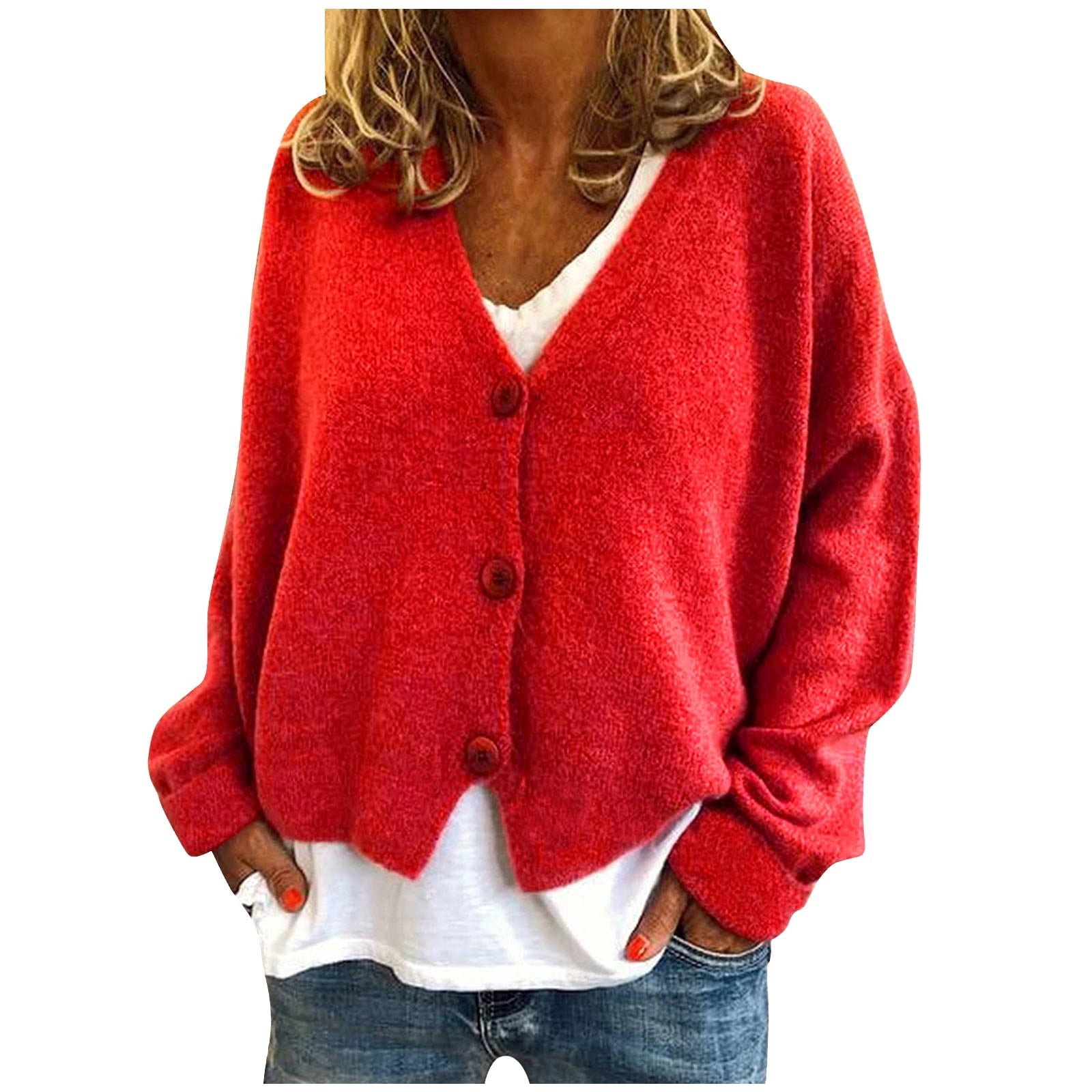 Yuyuzo Womens Cardigan Sweater Long Sleeve V Neck Button down Cropped Jackets Fall Winter Outwear Solid Color