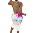 thumbnail image 2 of SMihono Robe Maxi Bohème d'Été pour Femmes Grande Taille Mode Femmes Imprimé Couleur Dos Nu Ajourée Col Rond Robe Aguichant Longue Robe Plage Évasée Robe d'Été, 2 of 7