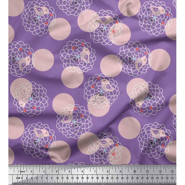 Soimoi Rayon Fabric Dot,Bird & Fish Kids Decor Fabric Printed Yard 42 Inch Wide