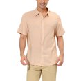 thumbnail image 1 of INSPIRE CHIC Men's Shirt Vertical Striped Button Down Point Collar Short Sleeve  Shirt L Beige, 1 of 6
