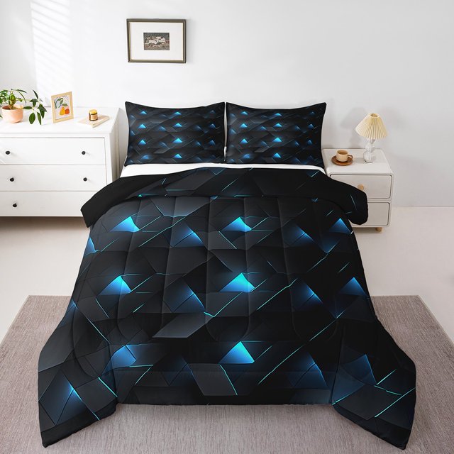 Erosebridal Ensembles de Couette Triangle Bleu Format Simple, Couettes et Duvets Géométrie Dégradée, Déco de Chambre pour Garçons, Réversible