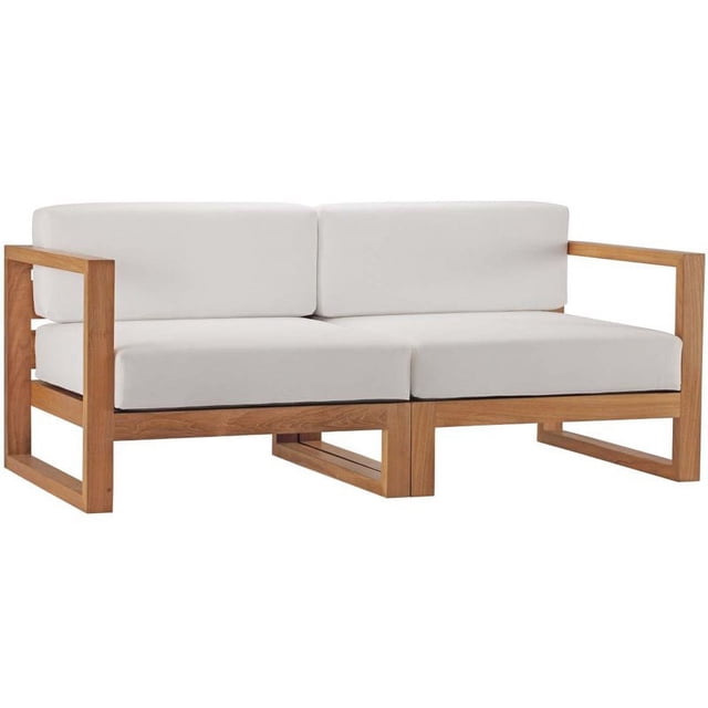 Modway Upland Causeuse de Patio en Bois de Teck Massif 2 Pcs, Naturel et Blanc