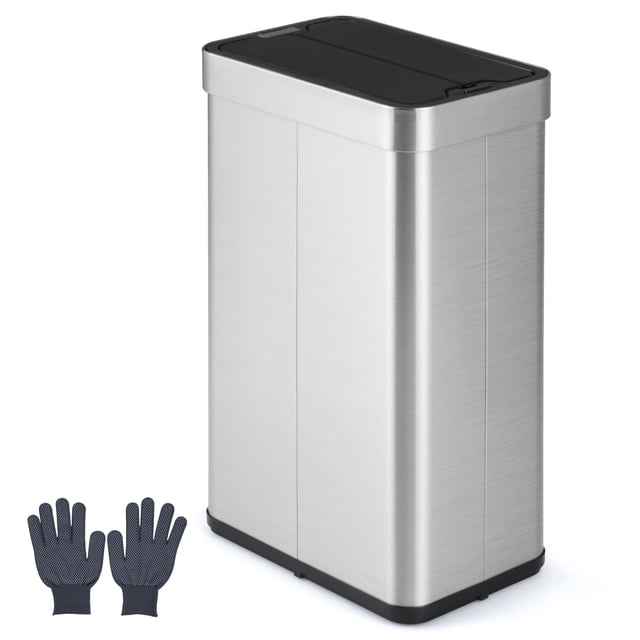 Gymax 16 Gallon Trash Can w/Wing Lids for Bedroom Bathroom Kitchen Stay OpenSliver