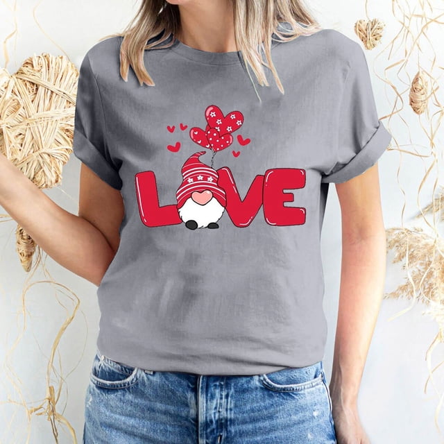 Pisexur Valentines Day T-shirt Top T-shirt à Manches Courtes Imprimé Amour de la Saint-Valentin pour Femmes Haut à Manches Courtes Col Rond Haut/chemise