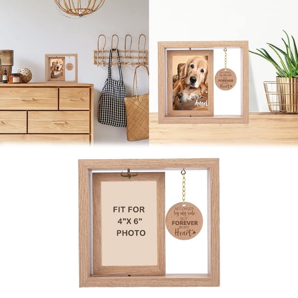 QIXI Desk Trinkets Dog Memorial Gifts for Loss of Dog Rotating Wooden Picture Frame for 4X6 Photo Pet Memorial Gifts for Dog Cat Dog Loss Remembrance Gift Desk Accessories Off Promotions!