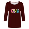 thumbnail image 4 of Xihbxyly Hauts Décontractés pour Femmes T-shirt à Col Rond Imprimé de Pâques à Manches 3/4 T-shirt à Col Rond Chandail à Enfiler Tendance à Petit Budget, 4 of 5