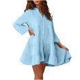 thumbnail image 2 of Gspmoly Robes d'Été pour Femmes, Robe à Manches Trompette Unie Plissée à Boutons à Manches Longues à Col en V, Robes Formelles pour Femmes en Liquidation, 2 of 6