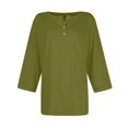 thumbnail image 5 of DENGDENG Womens 3/4 Sleeve Shirts Cotton Crew Neck Summer Tops Elbow Sleeve Button Down Casual T Shirts Boho Three Quarter Length Tunics Solid Color Spring Clothes Mint Green XXL, 5 of 5