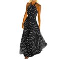 thumbnail image 2 of HKEJIAOI Robes Décontractées Soldes Liquidation Robe Fleurie pour Femmes Mode Décontractée Été Sans Manches Col Rond Robe à Pois Col Licou Fermeture Éclair Robe pour Femme Longues Robes Noir, 2 of 5