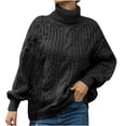 thumbnail image 2 of EGNMCR Chandails pour Femmes Décontracté Col Roulé Chandail Manches Longues Solide Ample Tricoté Hauts, Cadeaux pour Femmes, 2 of 9