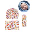 thumbnail image 2 of Newborn Swaddle Printed Wrap Quilt Photography Wrap Cloth + Hat + Headband 3-Piece Set, 2 of 3