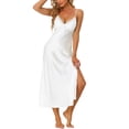 thumbnail image 2 of INSPIRE CHIC Nuisettes en Satin pour Femmes Col en V Douce Chemise de Nuit Robe de Pyjama Détente Longue Robe de Nuit P Blanc, 2 of 6
