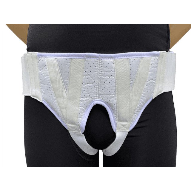 FlexaMed Ceinture Aine Double Face pour Hernie Inguinale avec Coussinets de Compression Blanche Petite