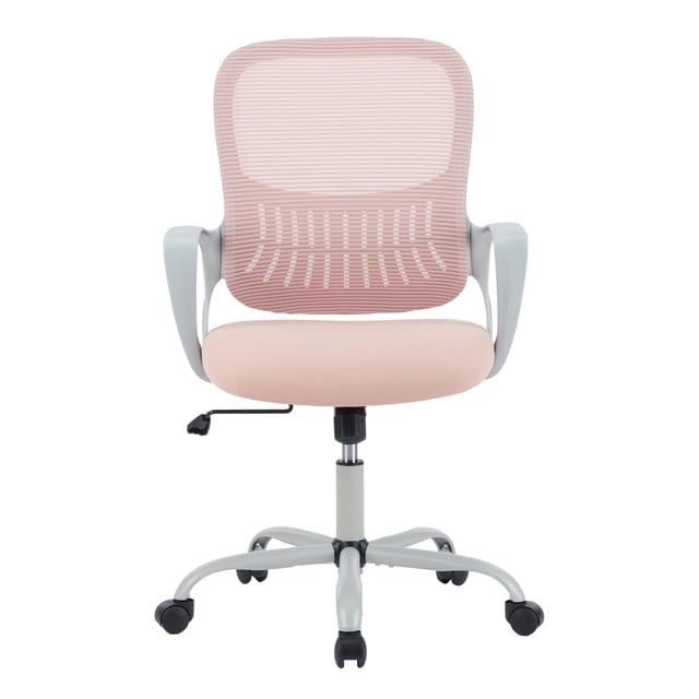edx Mid Back Ergonomic Desk Chair with Wheels, Lumbar Support for Home Office, Bedroom, Pink