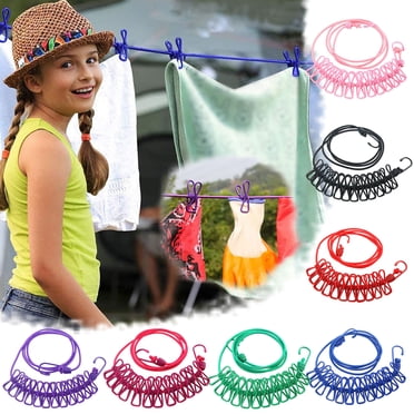LSLJS Outdoor Camping Travel Home Retractable Clothesline With Clips Clothesline Portable Windproof Non-Slip Drying Rope 12 Clips, Home Accessories
