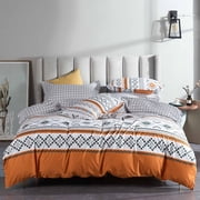 Openpig Bohemian Duvet Cover Set Queen Size Orange Full Boho Comforter Cover Set Western 3 Pieces Geometric Lightweight Soft Breathable Farmhouse Bedding Duvet Cover Set
