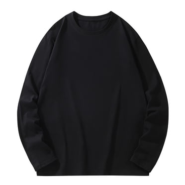 fatyb T-Shirts en Coton à Manches Longues pour Hommes Grands et Forts Col Ras du Cou Décontractés Légers Unis Basiques pour Hommes