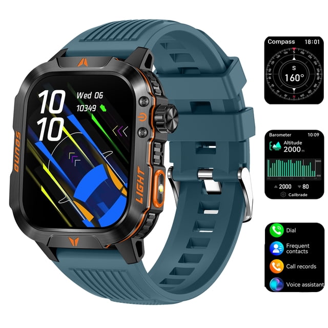 Smart Watch Compass Altitude Air Pressure Monitor IP68 Waterproof with Led Flashlight 600mAh 20 Days Fitness Smartwatch for Android Ios Women Men Watch