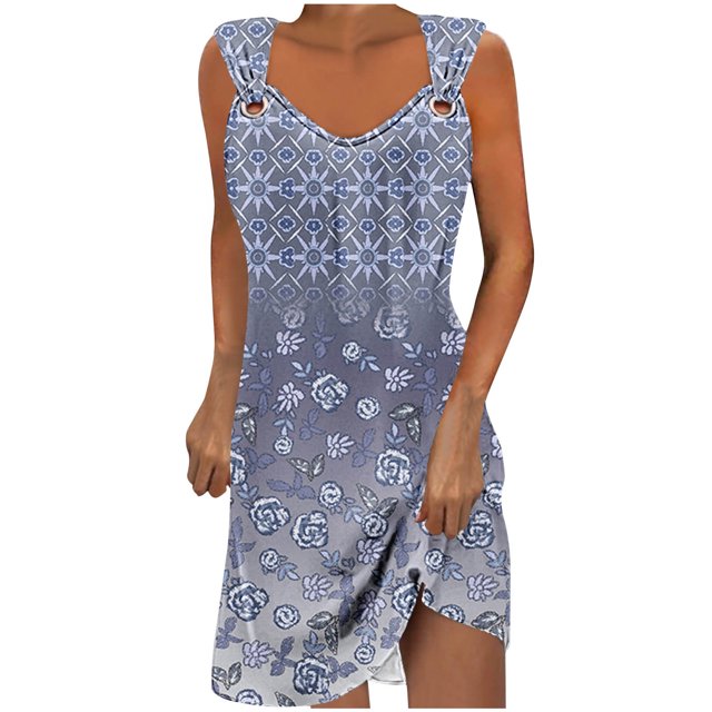 Penkiiy Robes pour Femmes 2024 Imprimé Marbre Col Rond Décontracté Sans Manches Robe à Bretelles Robe d'Été Babycon Sortie Décontractée Robes de Fête S Gris