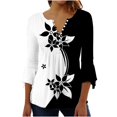 thumbnail image 2 of Femmes Tops Top Floral Impression V-Cou à Manches Courtes T-Shirt Beige L, 2 of 5