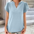 thumbnail image 3 of Birdeem Womens Spring and Summer Gold Lace Stitching V-Neck Solid Color Bottom T-Shirt Hollow Top, 3 of 8