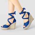 thumbnail image 2 of BLISSFUL STEP Chaussures pour Femmes Espadrilles à Lacets Sandales Compensées à Plateforme Bleu Foncé 8.5, 2 of 7